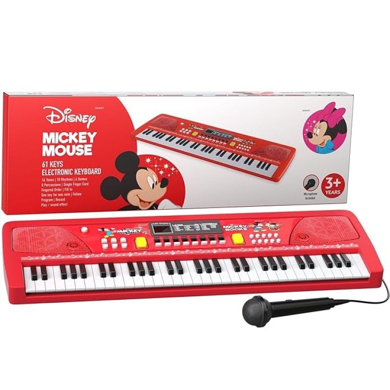 Lifelong Disney Mickey Electronic Piano Keyboard - 61-Key | Mic & One Side Speaker | 16 Tones, 10 Rhythms, 8 Percussions | Song Record, Finger Chord & Demo Modes | Microphone, USB Powered Lifelong Disney Mickey Electronic Piano Keyboard - 61-Key | Mic & One Side Speaker | 16 Tones, 10 Rhythms, 8 Percussions | Song Record, Finger Chord & Demo Modes | Microphone, USB Powered