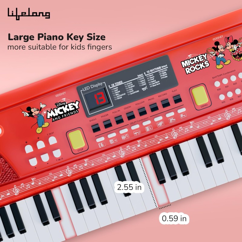 Lifelong Disney Mickey Electronic Piano Keyboard - 61-Key | Mic & One Side Speaker | 16 Tones, 10 Rhythms, 8 Percussions | Song Record, Finger Chord & Demo Modes | Microphone, USB Powered Lifelong Disney Mickey Electronic Piano Keyboard - 61-Key | Mic & One Side Speaker | 16 Tones, 10 Rhythms, 8 Percussions | Song Record, Finger Chord & Demo Modes | Microphone, USB Powered