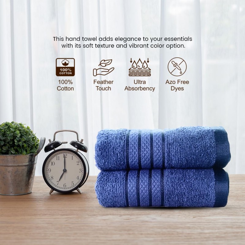 Cuddle Cotton Requisite Hand Towel Set of 2, 40 cm x 60 cm, 400 GSM, Sapphire Blue 100% Cotton Cuddle Cotton Requisite Hand Towel Set of 2, 40 cm x 60 cm, 400 GSM, Sapphire Blue 100% Cotton