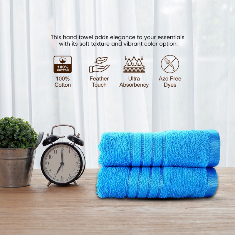 Cuddle Cotton Requisite Hand Towel Set of 2, 40 cm x 60 cm, 400 GSM, Azure Blue 100% Cotton Cuddle Cotton Requisite Hand Towel Set of 2, 40 cm x 60 cm, 400 GSM, Azure Blue 100% Cotton