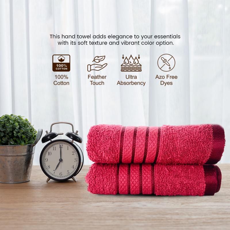 Cuddle Cotton Requisite Hand Towel Set of 2, 40 cm x 60 cm, 400 GSM, Merlot Red 100% Cotton Cuddle Cotton Requisite Hand Towel Set of 2, 40 cm x 60 cm, 400 GSM, Merlot Red 100% Cotton