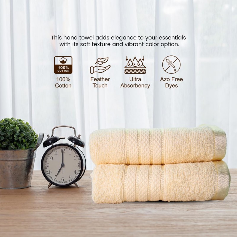 Cuddle Cotton Requisite Hand Towel Set of 2, 40 cm x 60 cm, 400 GSM, Sunshine Yellow 100% Cotton Cuddle Cotton Requisite Hand Towel Set of 2, 40 cm x 60 cm, 400 GSM, Sunshine Yellow 100% Cotton