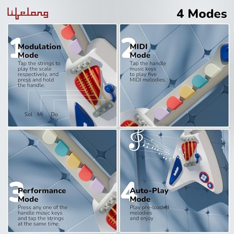 Lifelong Cuppy Kids Electric Guitar - 4 Modes| Musical Instrument Toy for Beginners, Ideal for Boys & Girls | Educational & Fun Learning Toy, Small Guitar, Ideal for Early Music Learning for 1+ Years Lifelong Cuppy Kids Electric Guitar - 4 Modes| Musical Instrument Toy for Beginners, Ideal for Boys & Girls | Educational & Fun Learning Toy, Small Guitar, Ideal for Early Music Learning for 1+ Years