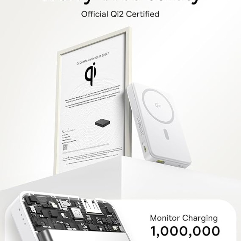 Baseus Airpow II Qi2 Magnetic Wireless Power Bank 10000mAh � 22.5W Fast Charging, MagSafe Compatible, Type-C Cable Included � Moon White