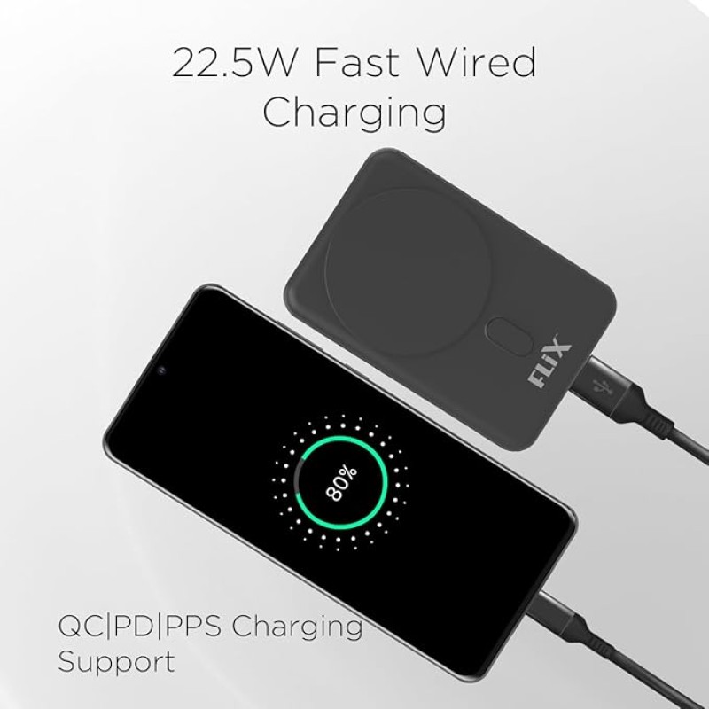 FLiX (Beetel) MagConnect Elite 10,000mAh 15W Magnetic Wireless Output,22.5W QC Pocket Power Delivery PPS,Type C & Type A Input/Output,Rapid Charge,LED Display,Perfect for iPhone 12,13,14(Black) FLiX (Beetel) MagConnect Elite 10,000mAh 15W Magnetic Wireless Output,22.5W QC Pocket Power Delivery PPS,Type C & Type A Input/Output,Rapid Charge,LED Display,Perfect for iPhone 12,13,14(Black)
