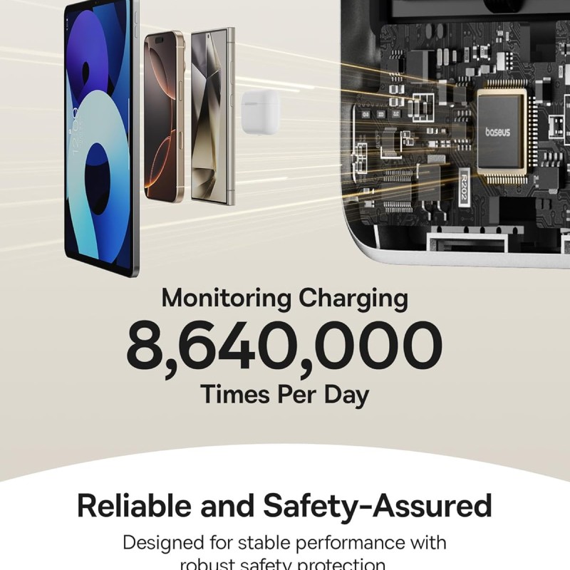 Baseus Nomos Qi2 10000mAh 45W Magnetic Wireless Power Bank � Built-in USB-C Cable, PD Fast Charging, Kickstand Design � Lunar Gray