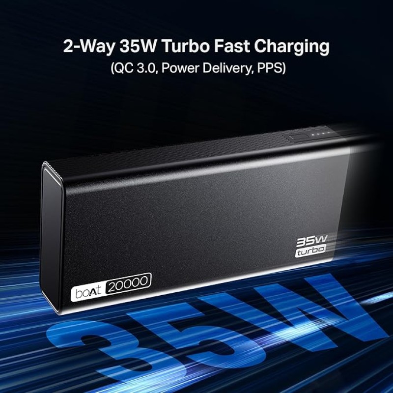 boAt Newly Launched PB435 Turbo 35W Power Bank with 20000mAh Battery, 35W 2-Way Super Fast Charging | 12-Layer Smart IC Protection | Triple Output & Dual Input in Sleek Aluminium Casing(Onyx Black) boAt Newly Launched PB435 Turbo 35W Power Bank with 20000mAh Battery, 35W 2-Way Super Fast Charging | 12-Layer Smart IC Protection | Triple Output & Dual Input in Sleek Aluminium Casing(Onyx Black)