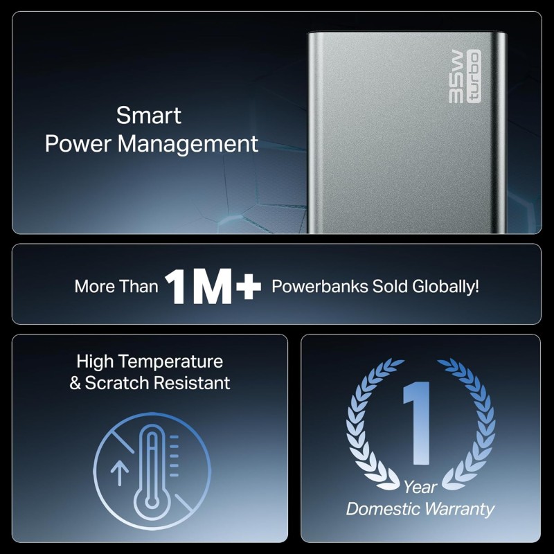 boAt Newly Launched PB435 Turbo 35W Power Bank with 20000mAh Battery, 35W 2-Way Super Fast Charging | 12-Layer Smart IC Protection | Triple Output & Dual Input in Sleek Aluminium Casing(Stone Grey) boAt Newly Launched PB435 Turbo 35W Power Bank with 20000mAh Battery, 35W 2-Way Super Fast Charging | 12-Layer Smart IC Protection | Triple Output & Dual Input in Sleek Aluminium Casing(Stone Grey)