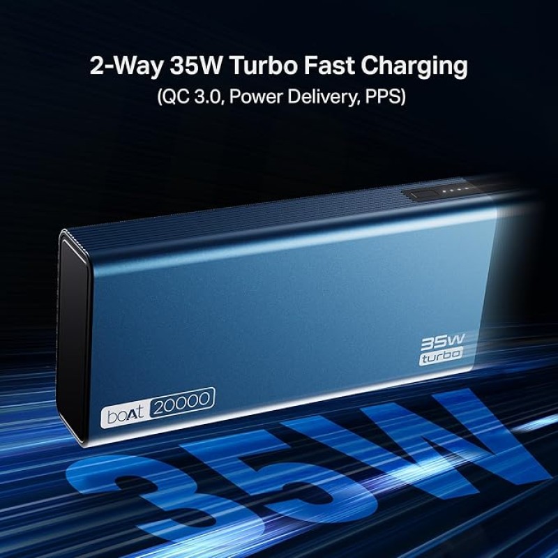 boAt Newly Launched PB435 Turbo 35W Power Bank with 20000mAh Battery, 35W 2-Way Super Fast Charging | 12-Layer Smart IC Protection | Triple Output & Dual Input in Sleek Aluminium Casing(Navy Blue) boAt Newly Launched PB435 Turbo 35W Power Bank with 20000mAh Battery, 35W 2-Way Super Fast Charging | 12-Layer Smart IC Protection | Triple Output & Dual Input in Sleek Aluminium Casing(Navy Blue)