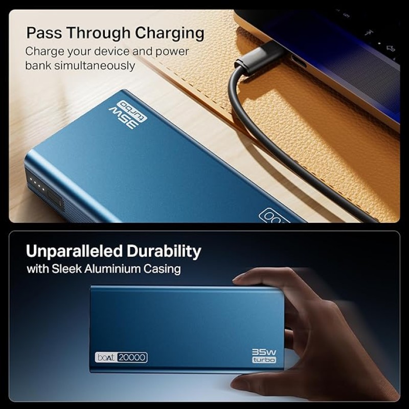 boAt Newly Launched PB435 Turbo 35W Power Bank with 20000mAh Battery, 35W 2-Way Super Fast Charging | 12-Layer Smart IC Protection | Triple Output & Dual Input in Sleek Aluminium Casing(Navy Blue) boAt Newly Launched PB435 Turbo 35W Power Bank with 20000mAh Battery, 35W 2-Way Super Fast Charging | 12-Layer Smart IC Protection | Triple Output & Dual Input in Sleek Aluminium Casing(Navy Blue)
