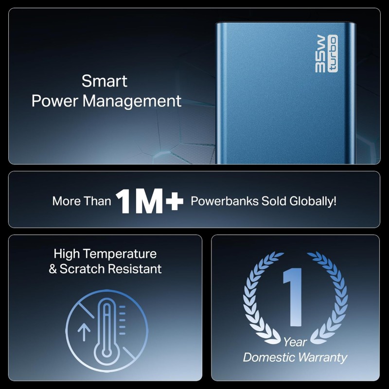 boAt Newly Launched PB435 Turbo 35W Power Bank with 20000mAh Battery, 35W 2-Way Super Fast Charging | 12-Layer Smart IC Protection | Triple Output & Dual Input in Sleek Aluminium Casing(Navy Blue) boAt Newly Launched PB435 Turbo 35W Power Bank with 20000mAh Battery, 35W 2-Way Super Fast Charging | 12-Layer Smart IC Protection | Triple Output & Dual Input in Sleek Aluminium Casing(Navy Blue)