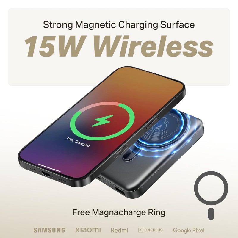 boAt New Launch EnergyShroom PB331 (Magsafe) 10000mAh Magnetic Wireless Powerbank, 15W Wireless & 22.5W Wired Charging for (iPhone 16,15,14,13 & 12, Android & Other Qi Enabled Devices) (Ash Black) boAt New Launch EnergyShroom PB331 (Magsafe) 10000mAh Magnetic Wireless Powerbank, 15W Wireless & 22.5W Wired Charging for (iPhone 16,15,14,13 & 12, Android & Other Qi Enabled Devices) (Ash Black)