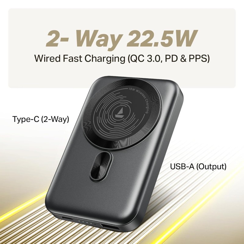 boAt New Launch EnergyShroom PB331 (Magsafe) 10000mAh Magnetic Wireless Powerbank, 15W Wireless & 22.5W Wired Charging for (iPhone 16,15,14,13 & 12, Android & Other Qi Enabled Devices) (Ash Black) boAt New Launch EnergyShroom PB331 (Magsafe) 10000mAh Magnetic Wireless Powerbank, 15W Wireless & 22.5W Wired Charging for (iPhone 16,15,14,13 & 12, Android & Other Qi Enabled Devices) (Ash Black)