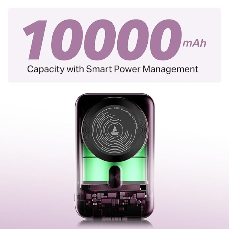 boAt New Launch EnergyShroom PB331 (Magsafe) 10000mAh Magnetic Wireless Powerbank, 15W Wireless & 22.5W Wired Charging for (iPhone 16,15,14,13 & 12, Android & Other Qi Enabled Devices) (Purple) boAt New Launch EnergyShroom PB331 (Magsafe) 10000mAh Magnetic Wireless Powerbank, 15W Wireless & 22.5W Wired Charging for (iPhone 16,15,14,13 & 12, Android & Other Qi Enabled Devices) (Purple)