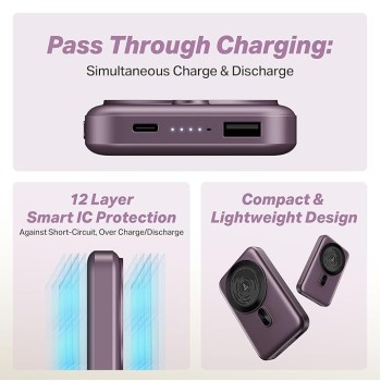 boAt New Launch EnergyShroom PB331 (Magsafe) 10000mAh Magnetic Wireless Powerbank, 15W Wireless & 22.5W Wired Charging for (iPhone 16,15,14,13 & 12, Android & Other Qi Enabled Devices) (Purple) boAt New Launch EnergyShroom PB331 (Magsafe) 10000mAh Magnetic Wireless Powerbank, 15W Wireless & 22.5W Wired Charging for (iPhone 16,15,14,13 & 12, Android & Other Qi Enabled Devices) (Purple)