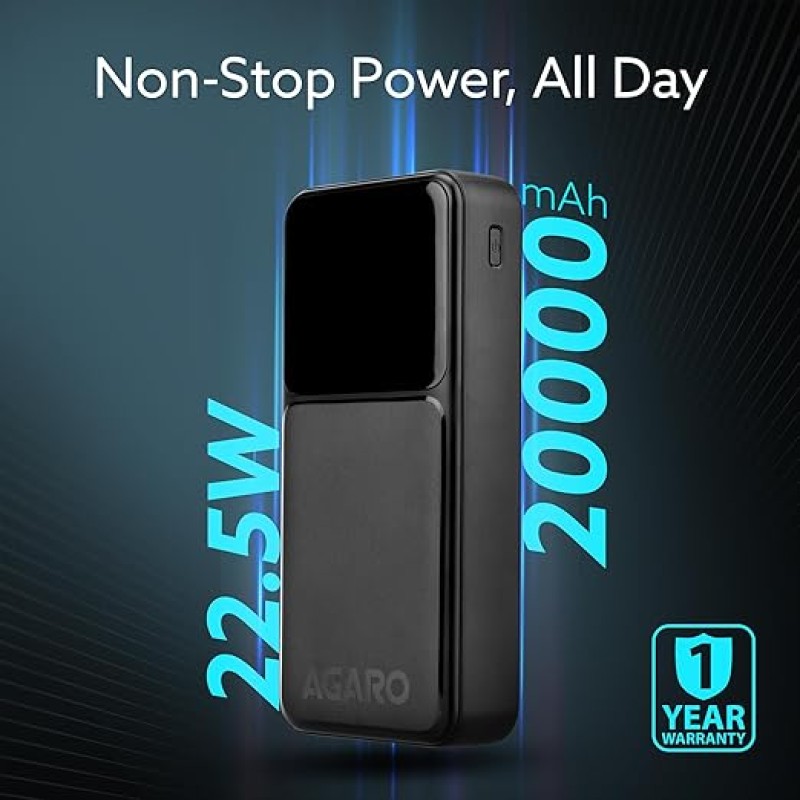 AGARO Imperial Power Bank 20000 mAh, 22.5W Power Delivery for Smartphones, Portable, USB C & Micro Input, USB A1,A2 & C Output, Fast Charge Technology for Tablets, Headphones and Hi-Powered Devices AGARO Imperial Power Bank 20000 mAh, 22.5W Power Delivery for Smartphones, Portable, USB C & Micro Input, USB A1,A2 & C Output, Fast Charge Technology for Tablets, Headphones and Hi-Powered Devices