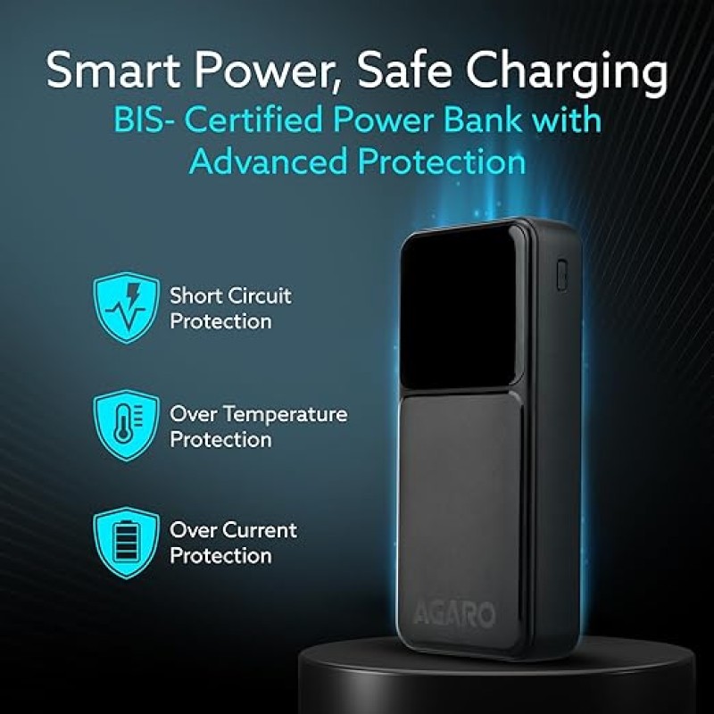 AGARO Imperial Power Bank 20000 mAh, 22.5W Power Delivery for Smartphones, Portable, USB C & Micro Input, USB A1,A2 & C Output, Fast Charge Technology for Tablets, Headphones and Hi-Powered Devices AGARO Imperial Power Bank 20000 mAh, 22.5W Power Delivery for Smartphones, Portable, USB C & Micro Input, USB A1,A2 & C Output, Fast Charge Technology for Tablets, Headphones and Hi-Powered Devices