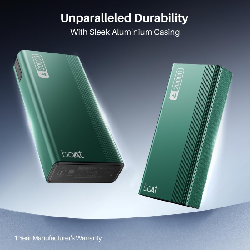 boAt Energyshroom PB401 20000mAh Power Bank| Micro USB and Type C (2-Way Input Ports), 22.5W, 3X Output Ports, Compatible with Tablets, Smartphones, Earbuds, Smartwatch (Pine Green) boAt Energyshroom PB401 20000mAh Power Bank| Micro USB and Type C (2-Way Input Ports), 22.5W, 3X Output Ports, Compatible with Tablets, Smartphones, Earbuds, Smartwatch (Pine Green)