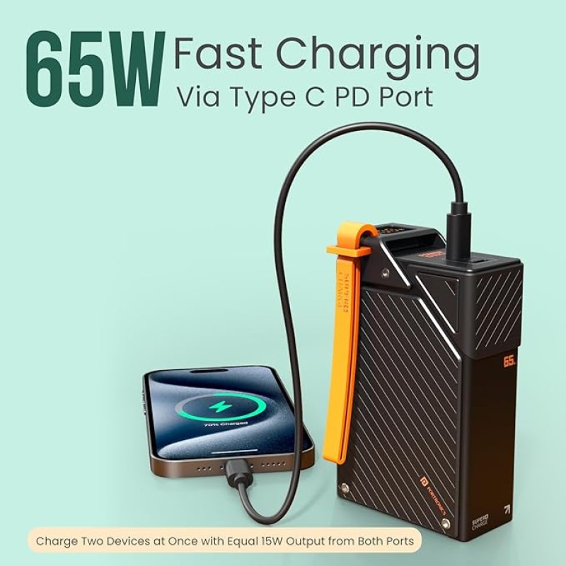 Portronics 65W Halley 20K 20000mAh Fast Charging Powerbank for Android Smartphones, iPhones, ipads, Tablets & Macbooks, Dual Type C PD Port, LED Display, Strong Lanyard (Black) Portronics 65W Halley 20K 20000mAh Fast Charging Powerbank for Android Smartphones, iPhones, ipads, Tablets & Macbooks, Dual Type C PD Port, LED Display, Strong Lanyard (Black)