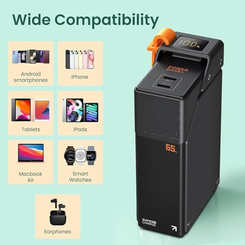 Portronics 65W Halley 20K 20000mAh Fast Charging Powerbank for Android Smartphones, iPhones, ipads, Tablets & Macbooks, Dual Type C PD Port, LED Display, Strong Lanyard (Black) Portronics 65W Halley 20K 20000mAh Fast Charging Powerbank for Android Smartphones, iPhones, ipads, Tablets & Macbooks, Dual Type C PD Port, LED Display, Strong Lanyard (Black)