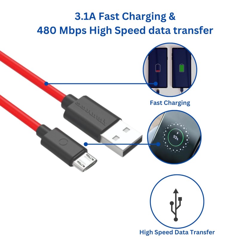 Reconnect RAMRB1001 Micro USB Charging Cable, Red Reconnect RAMRB1001 Micro USB Charging Cable, Red