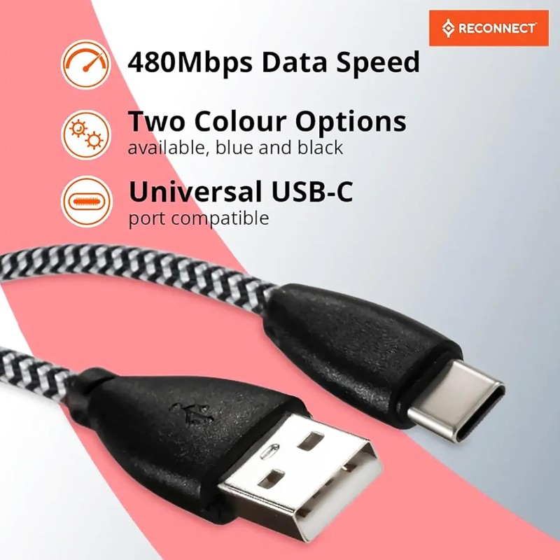 Reconnect usb-c Nylon braided cable | Fast charging and Data Sync | c cable for samsung, vivo, redmi, realme, oppo, oneplus, infinix, poco, xiaomi, motorola, itel and more... Reconnect usb-c Nylon braided cable | Fast charging and Data Sync | c cable for samsung, vivo, redmi, realme, oppo, oneplus, infinix, poco, xiaomi, motorola, itel and more...