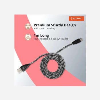 Reconnect usb-c Nylon braided cable | Fast charging and Data Sync | c cable for samsung, vivo, redmi, realme, oppo, oneplus, infinix, poco, xiaomi, motorola, itel and more... Reconnect usb-c Nylon braided cable | Fast charging and Data Sync | c cable for samsung, vivo, redmi, realme, oppo, oneplus, infinix, poco, xiaomi, motorola, itel and more...