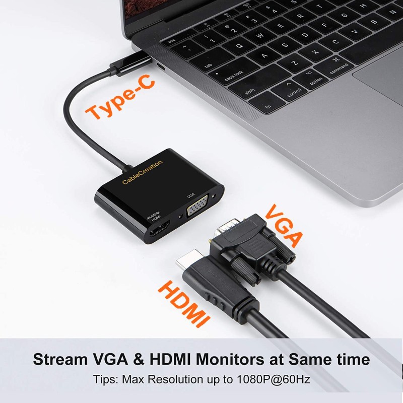 CableCreation USB C to HDMI VGA Adapter, USB Type C to HDMI 4K 60Hz VGA 1080P 60Hz Converter Compatible with Galaxy S22 Ultra/S20, MacBook Pro 2020, iPad Pro 2020, Dell XPS 13/15, Surface Go CableCreation USB C to HDMI VGA Adapter, USB Type C to HDMI 4K 60Hz VGA 1080P 60Hz Converter Compatible with Galaxy S22 Ultra/S20, MacBook Pro 2020, iPad Pro 2020, Dell XPS 13/15, Surface Go