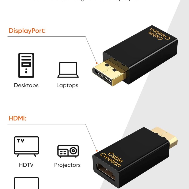 CableCreation 4K DisplayPort to HDMI Adapter 3-Pack, DP to HDMI Converter 4K@30Hz 2K@60Hz 1080p@120Hz Uni-Directional to HDMI Passive Adapter Compatible with PC, Laptop, Monitor, TV, Projector, Black CableCreation 4K DisplayPort to HDMI Adapter 3-Pack, DP to HDMI Converter 4K@30Hz 2K@60Hz 1080p@120Hz Uni-Directional to HDMI Passive Adapter Compatible with PC, Laptop, Monitor, TV, Projector, Black