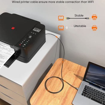 CableCreation USB Printer Cable, USB 2.0 A Male to B Male Scanner Cord, Compatible with, Cannon, Brother, Epson, Xerox, Samsung and More, 5 FT, Aluminium Case, Black