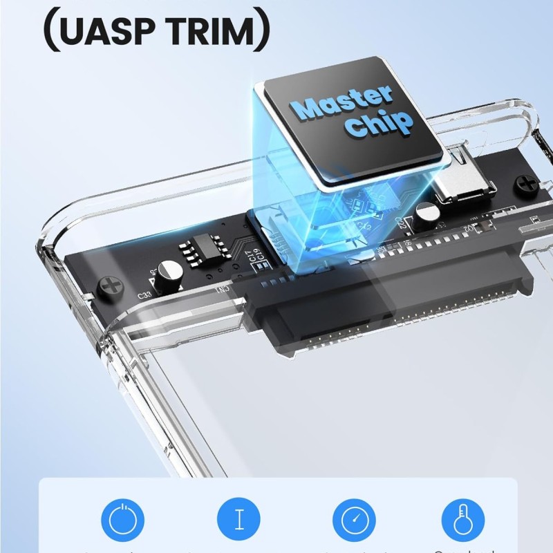 ORICO 2.5" External Hard Drive Enclosure, SATA III to USB Type-C for HDD/SSD - Tool Free Installation, Transparent Design, Supports UASP and up to 4TB ORICO 2.5" External Hard Drive Enclosure, SATA III to USB Type-C for HDD/SSD - Tool Free Installation, Transparent Design, Supports UASP and up to 4TB
