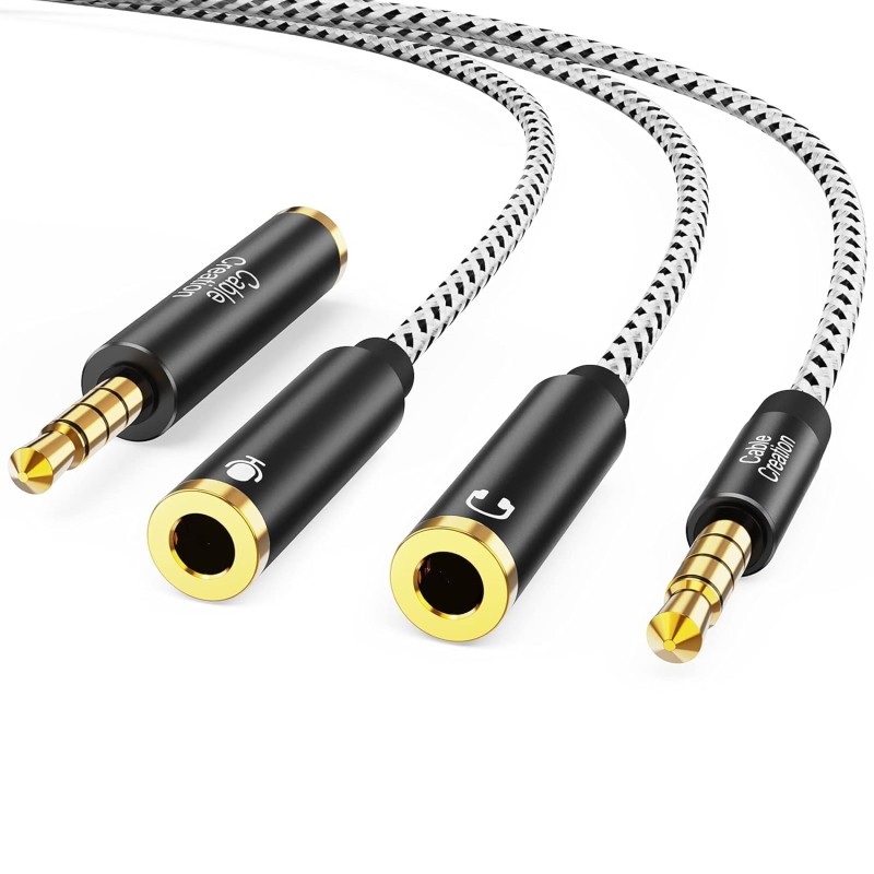 CableCreation Headphone Splitter, 3.5mm TRRS Stereo Audio Y Splitter Cable 3.5mm Male to 2 Port 3.5mm Female with 3.5mm Jack CTIA to OMTP Adapter Compatible with Laptop, PC, Tablet Black 0.66FT CableCreation Headphone Splitter, 3.5mm TRRS Stereo Audio Y Splitter Cable 3.5mm Male to 2 Port 3.5mm Female with 3.5mm Jack CTIA to OMTP Adapter Compatible with Laptop, PC, Tablet Black 0.66FT