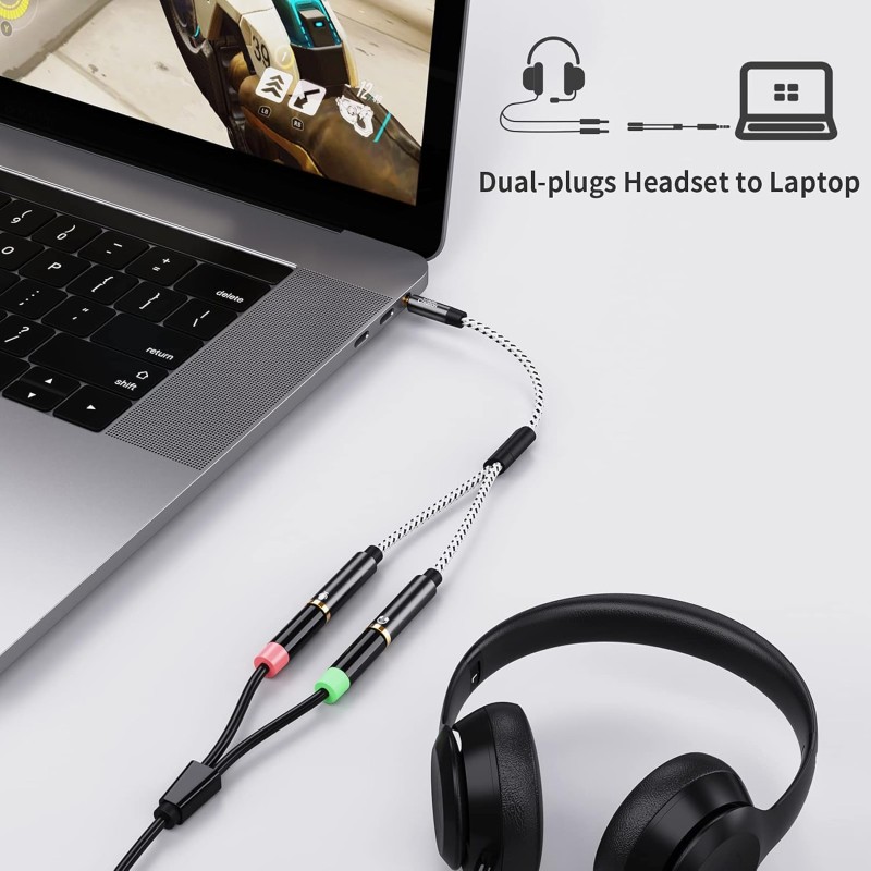 CableCreation Headphone Splitter, 3.5mm TRRS Stereo Audio Y Splitter Cable 3.5mm Male to 2 Port 3.5mm Female with 3.5mm Jack CTIA to OMTP Adapter Compatible with Laptop, PC, Tablet Black 0.66FT CableCreation Headphone Splitter, 3.5mm TRRS Stereo Audio Y Splitter Cable 3.5mm Male to 2 Port 3.5mm Female with 3.5mm Jack CTIA to OMTP Adapter Compatible with Laptop, PC, Tablet Black 0.66FT