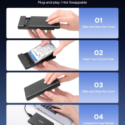 ORICO 2.5 External Hard Drive Enclosure, SATA III to USB Type C for HDD/SSD Below 9.5mm Thickness, Tool Free Installation, [Supports UASP] - Black