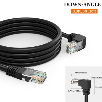 CableCreation Angle CAT6 Ethernet Patch Cable(10 Feet), Downward Angled Lan Cable with 50U Gold Plated Contact, Black Color