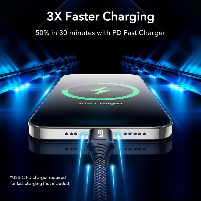 Esr Usb-C To Lightning Cable, (1 Meter, Mfi-Certified), Pd Fast Charging Adapter Cable For Iphone 13/13 Mini/13 Pro/13 Pro Max/12/12 Mini/12 Pro/12 Pro Max/Se 2022/11/Xr,Braided Nylon,(Pack of 1),Blk Esr Usb-C To Lightning Cable, (1 Meter, Mfi-Certified), Pd Fast Charging Adapter Cable For Iphone 13/13 Mini/13 Pro/13 Pro Max/12/12 Mini/12 Pro/12 Pro Max/Se 2022/11/Xr,Braided Nylon,(Pack of 1),Blk