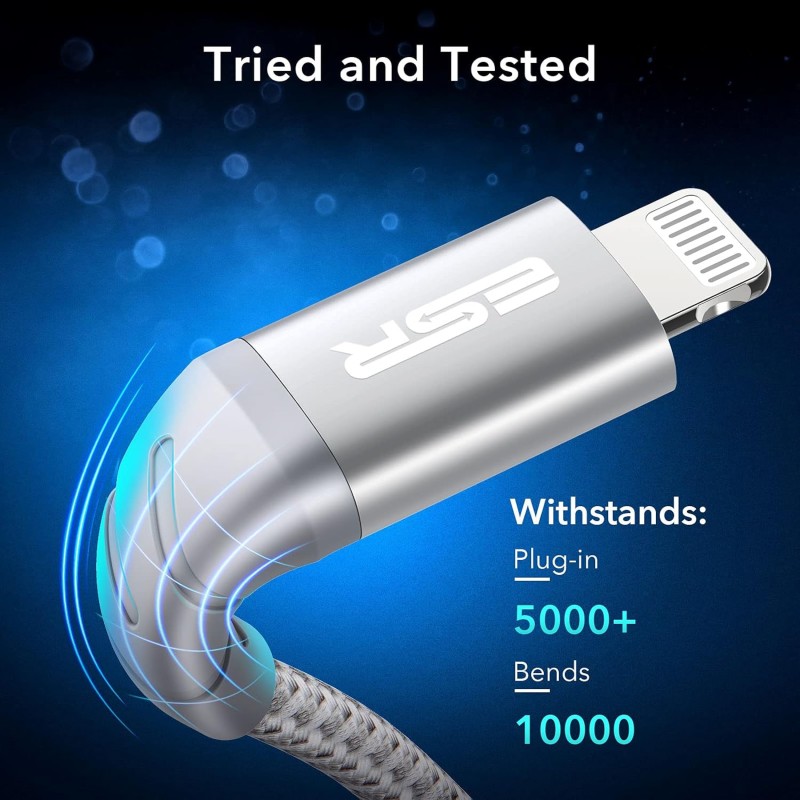 Esr Usb-C To Lightning Cable, (1 Meter, Mfi-Certified), Pd Fast Charging Adapter Cable For Iphone 13/13 Mini/13 Pro/13 Pro Max/12/12 Mini/12 Pro/12 Pro Max/Se 2022/11/Xr,Braided Nylon,(Pack of 1),Silver Esr Usb-C To Lightning Cable, (1 Meter, Mfi-Certified), Pd Fast Charging Adapter Cable For Iphone 13/13 Mini/13 Pro/13 Pro Max/12/12 Mini/12 Pro/12 Pro Max/Se 2022/11/Xr,Braided Nylon,(Pack of 1),Silver