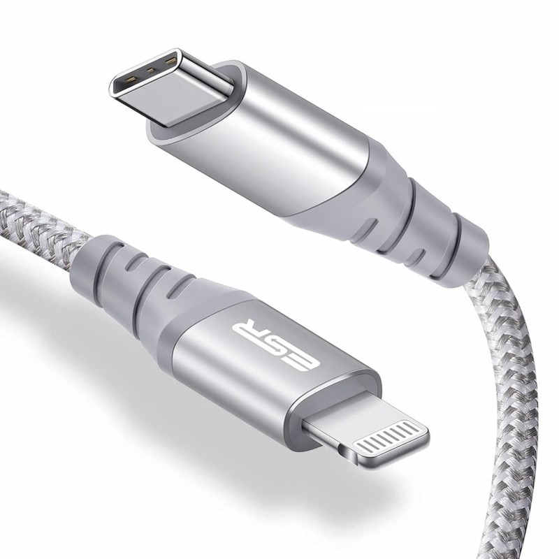 Esr Usb-C To Lightning Cable, (1 Meter, Mfi-Certified), Pd Fast Charging Adapter Cable For Iphone 13/13 Mini/13 Pro/13 Pro Max/12/12 Mini/12 Pro/12 Pro Max/Se 2022/11/Xr,Braided Nylon,(Pack of 1),Silver Esr Usb-C To Lightning Cable, (1 Meter, Mfi-Certified), Pd Fast Charging Adapter Cable For Iphone 13/13 Mini/13 Pro/13 Pro Max/12/12 Mini/12 Pro/12 Pro Max/Se 2022/11/Xr,Braided Nylon,(Pack of 1),Silver