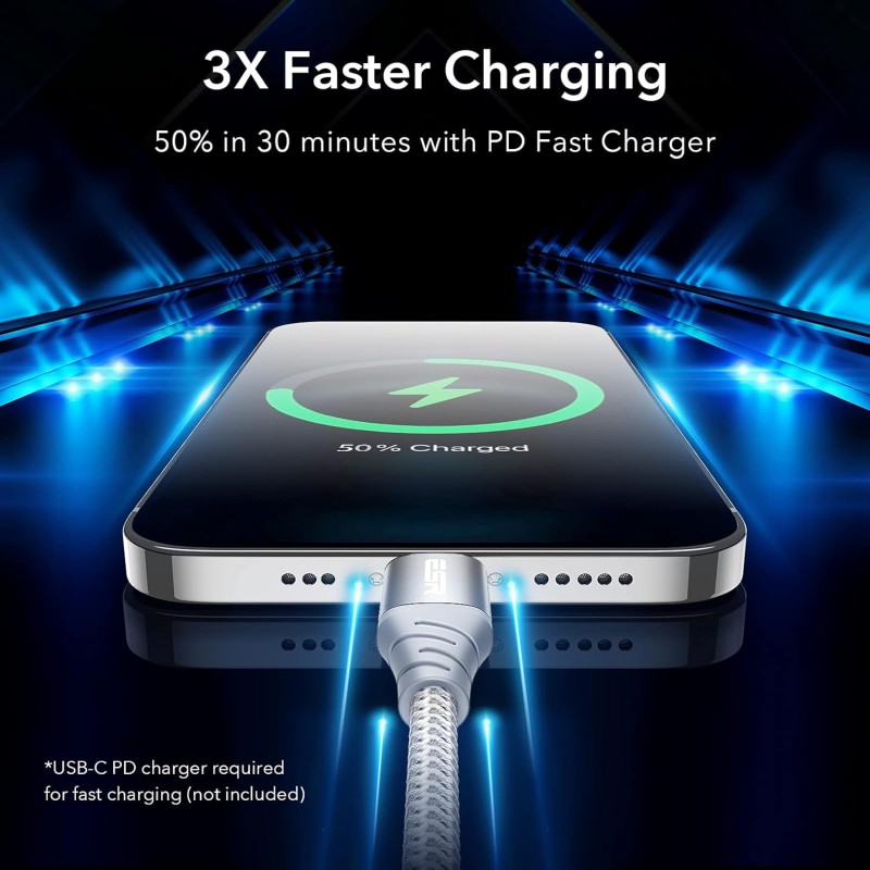 Esr Usb-C To Lightning Cable, (1 Meter, Mfi-Certified), Pd Fast Charging Adapter Cable For Iphone 13/13 Mini/13 Pro/13 Pro Max/12/12 Mini/12 Pro/12 Pro Max/Se 2022/11/Xr,Braided Nylon,(Pack of 1),Silver Esr Usb-C To Lightning Cable, (1 Meter, Mfi-Certified), Pd Fast Charging Adapter Cable For Iphone 13/13 Mini/13 Pro/13 Pro Max/12/12 Mini/12 Pro/12 Pro Max/Se 2022/11/Xr,Braided Nylon,(Pack of 1),Silver