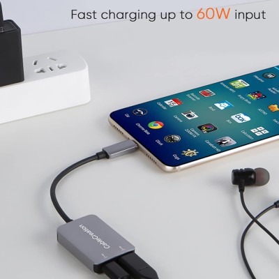 CableCreation USB C Headphone Audio Adapter, 2-in-1 Type-C to Dual Type-C hub Digital Audio& PD Charging Adapter,USB C Splitter for Google Pixel 2/3, Galaxy Note 9/S8/S9/S10