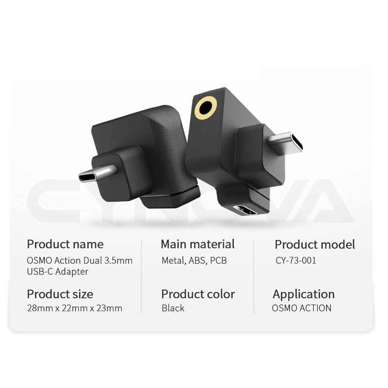CYNOVA Osmo Action Dual 3.5mm Mic/USB-C Adapter Charging and Data Transferring, Audio Adapter Vlogging Accessories for OSMO Action Camera - Made for Osmo Action with Authorization CYNOVA Osmo Action Dual 3.5mm Mic/USB-C Adapter Charging and Data Transferring, Audio Adapter Vlogging Accessories for OSMO Action Camera - Made for Osmo Action with Authorization