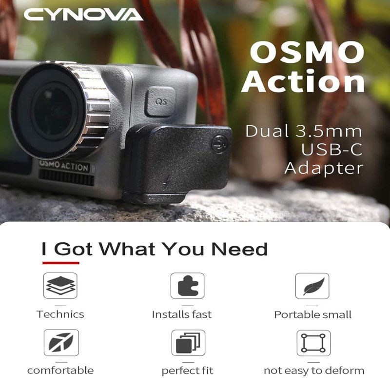 CYNOVA Osmo Action Dual 3.5mm Mic/USB-C Adapter Charging and Data Transferring, Audio Adapter Vlogging Accessories for OSMO Action Camera - Made for Osmo Action with Authorization CYNOVA Osmo Action Dual 3.5mm Mic/USB-C Adapter Charging and Data Transferring, Audio Adapter Vlogging Accessories for OSMO Action Camera - Made for Osmo Action with Authorization