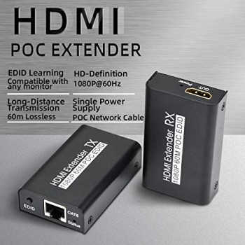Sprugal HDMI Extender 60m (Transmitter and Receiver) 1080p@60Hz, 3D, Over Single Cat6/Cat6e/Cat 7 Cable Full HD Uncompressed Transmit Up to 196 Ft(60m) || EDID and POC Function Supported || Zero Latency Sprugal HDMI Extender 60m (Transmitter and Receiver) 1080p@60Hz, 3D, Over Single Cat6/Cat6e/Cat 7 Cable Full HD Uncompressed Transmit Up to 196 Ft(60m) || EDID and POC Function Supported || Zero Latency