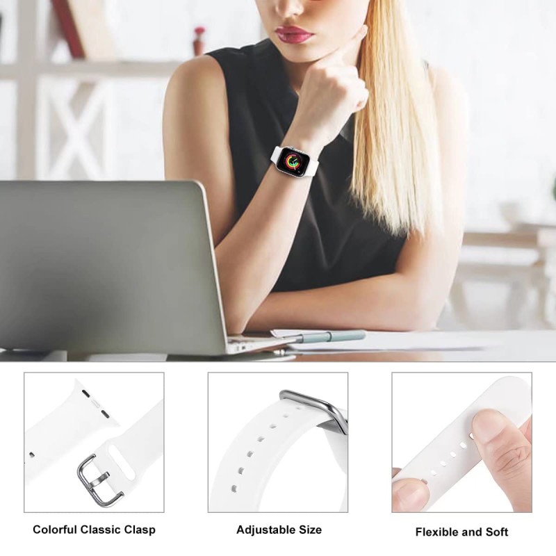 VEMIGON Compatible with Apple Watch Straps 41mm 40mm 38mm, Soft Silicone band with Classic Clasp for iWatch Series 8/7/6/5/4/3/2/1/SE (Watch Not Included)(41/40/38mm, White) VEMIGON Compatible with Apple Watch Straps 41mm 40mm 38mm, Soft Silicone band with Classic Clasp for iWatch Series 8/7/6/5/4/3/2/1/SE (Watch Not Included)(41/40/38mm, White)