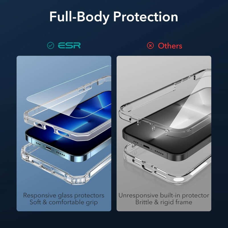 ESR Air Armor 360 Case with Screen Protector, Compatible with iPhone 13 Pro, Full-Body Case, Tough Case, Military-Grade Protection, with Tempered-Glass Screen Protector 2 Pack, Clear ESR Air Armor 360 Case with Screen Protector, Compatible with iPhone 13 Pro, Full-Body Case, Tough Case, Military-Grade Protection, with Tempered-Glass Screen Protector 2 Pack, Clear