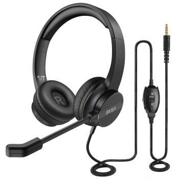 Eksa H12 Wired Over Ear Headphones with Mic Pc Computer, Wired 3.5Mm Connection, in-Line Control for Volume, Noise Cancelling for Mobile, Laptop, Pc, Business Calls and Call Centre with Clear Chat
