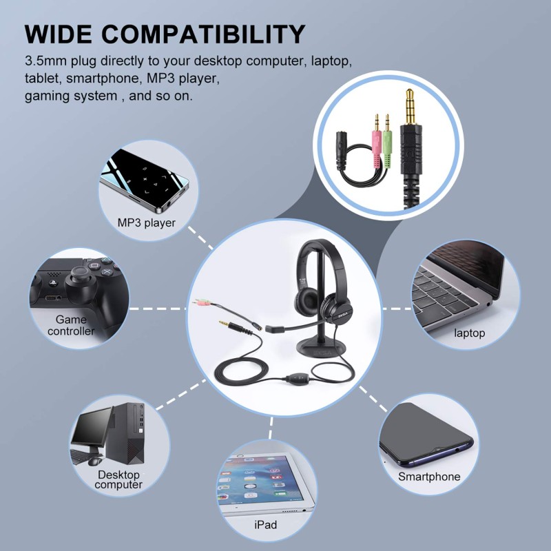 Eksa H12 Wired Over Ear Headphones with Mic Pc Computer, Wired 3.5Mm Connection, in-Line Control for Volume, Noise Cancelling for Mobile, Laptop, Pc, Business Calls and Call Centre with Clear Chat Eksa H12 Wired Over Ear Headphones with Mic Pc Computer, Wired 3.5Mm Connection, in-Line Control for Volume, Noise Cancelling for Mobile, Laptop, Pc, Business Calls and Call Centre with Clear Chat