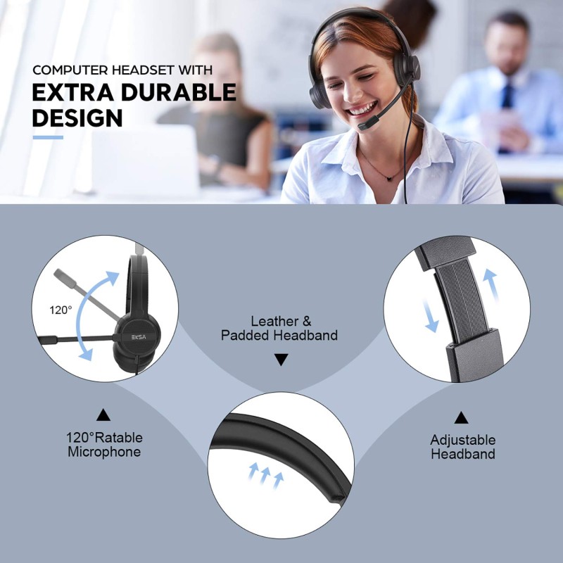 Eksa H12 Wired Over Ear Headphones with Mic Pc Computer, Wired 3.5Mm Connection, in-Line Control for Volume, Noise Cancelling for Mobile, Laptop, Pc, Business Calls and Call Centre with Clear Chat Eksa H12 Wired Over Ear Headphones with Mic Pc Computer, Wired 3.5Mm Connection, in-Line Control for Volume, Noise Cancelling for Mobile, Laptop, Pc, Business Calls and Call Centre with Clear Chat