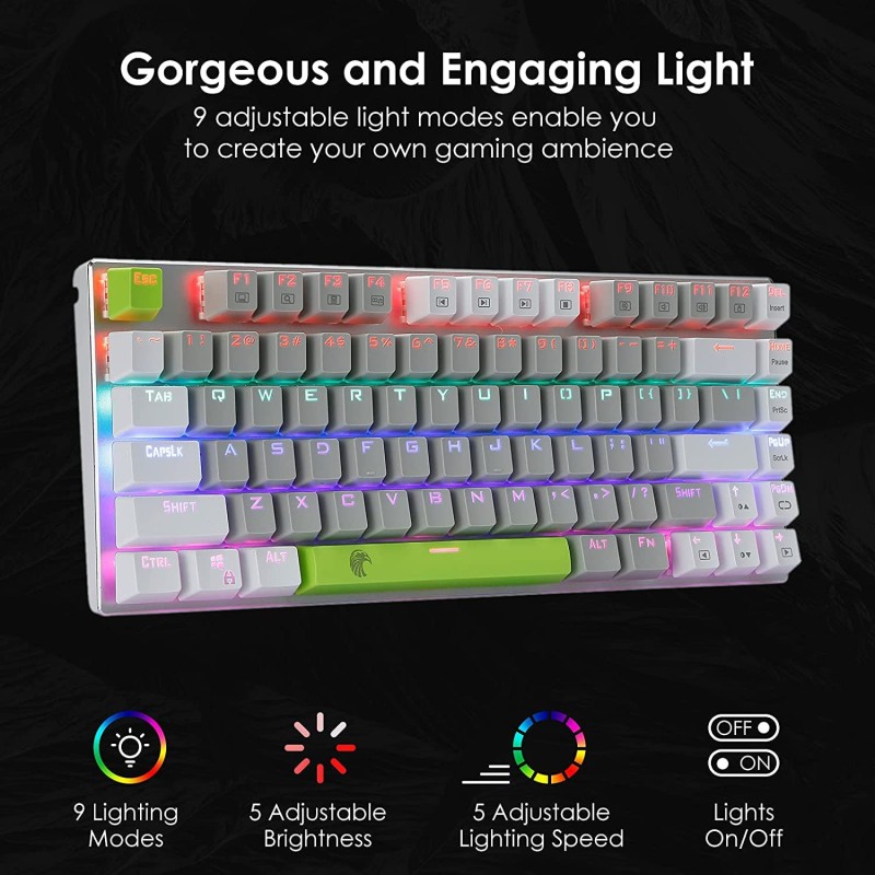 HUO JI Mechanical Gaming Keyboard Blue Switches Hot Swappable, E-YOOSO Z-88 Rainbow LED Backlit, USB Type-C Wired 81 Keys, for Desktop, PC Black HUO JI Mechanical Gaming Keyboard Blue Switches Hot Swappable, E-YOOSO Z-88 Rainbow LED Backlit, USB Type-C Wired 81 Keys, for Desktop, PC Black