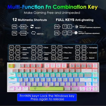 HUO JI Mechanical Gaming Keyboard Blue Switches Hot Swappable, E-YOOSO Z-88 Rainbow LED Backlit, USB Type-C Wired 81 Keys, for Desktop, PC Black HUO JI Mechanical Gaming Keyboard Blue Switches Hot Swappable, E-YOOSO Z-88 Rainbow LED Backlit, USB Type-C Wired 81 Keys, for Desktop, PC Black